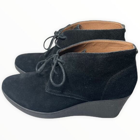 DONALD J PLINER black suede wedge ankle booties size 8.5 - Picture 4 of 10